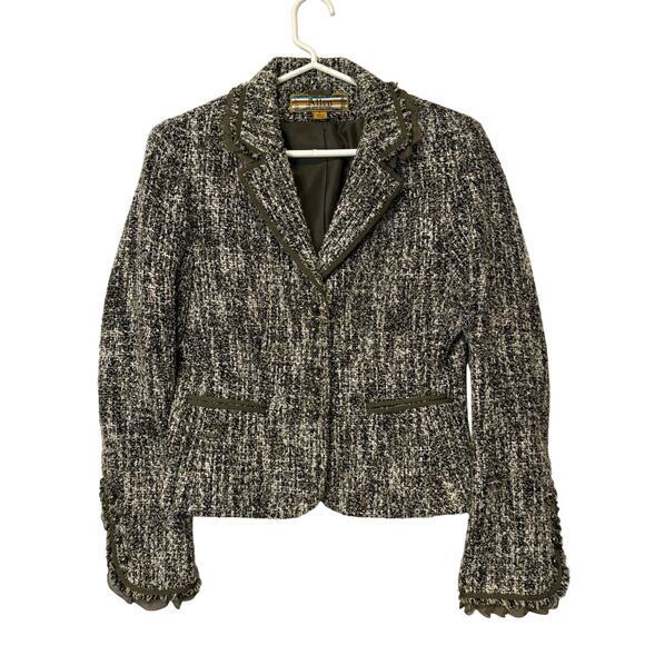 Allen Schwartz Women's Jacket Tweed Blazer Green Lined Collared Size 6 Suit Work - Picture 1 of 10